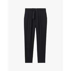 Reiss Belted-waist slim-fit cropped stretch-woven trousers