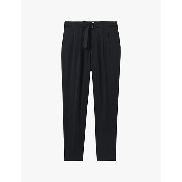 Mens Reiss Belted-waist slim-fit cropped stretch-woven trousers