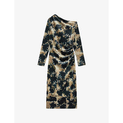 Womens Reiss Briana ruched abstract-print velvet midi dress