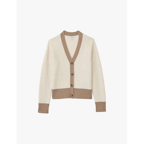 Reiss Brie colour-block button-up wool cardigan | LYBSTORE