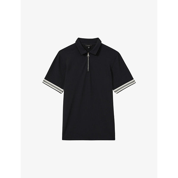 Reiss Bristol zip-neck short-sleeve stretch-knit polo