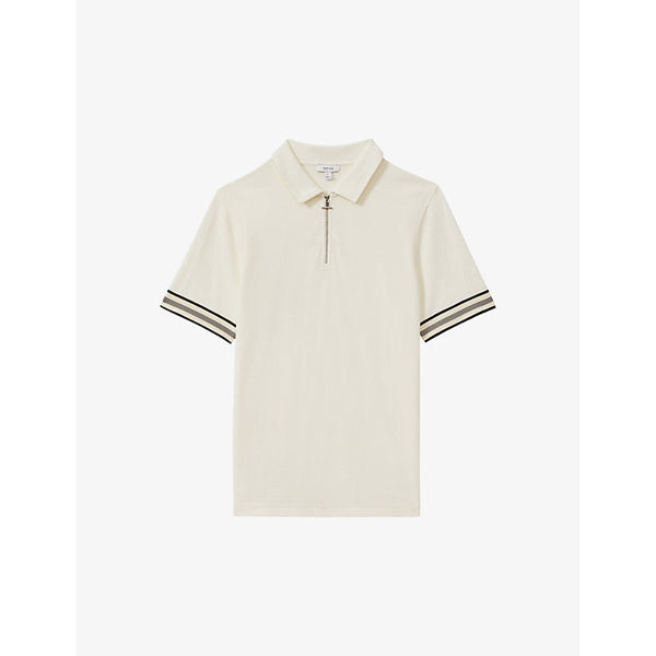 Reiss Bristol zip-neck short-sleeve stretch-knit polo