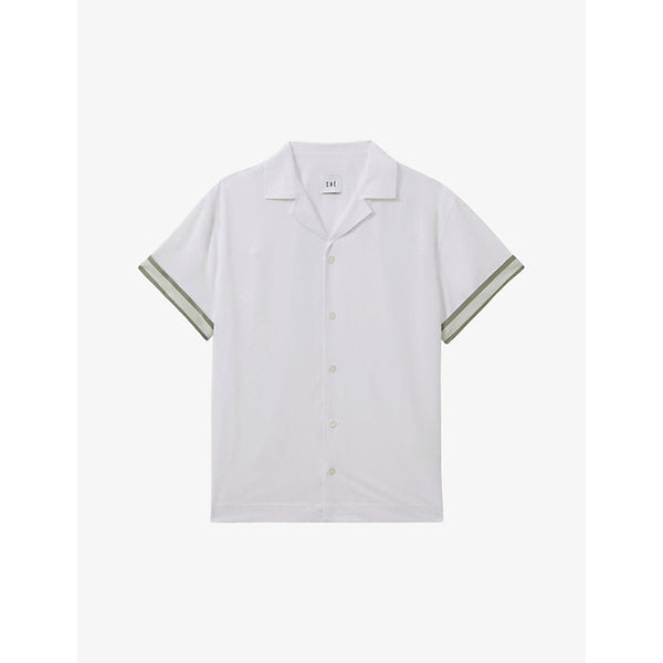 Mens Reiss Contrast-cuff short-sleeve woven shirt