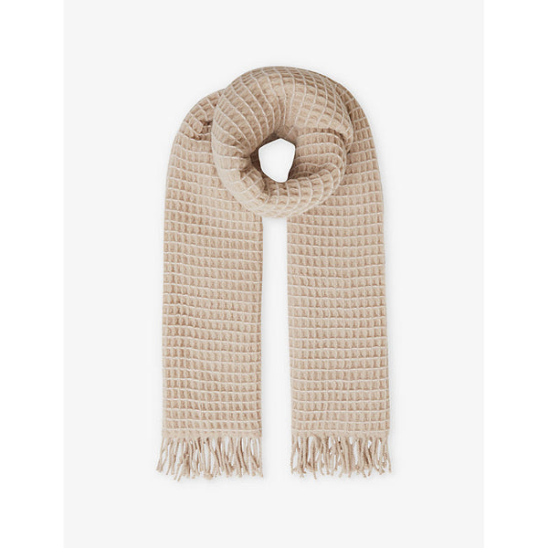 Womens Reiss Contrast-stitching waffle-knit wool scarf