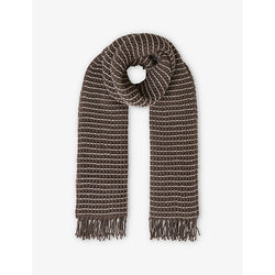 Womens Reiss Contrast-stitching waffle-knit wool scarf