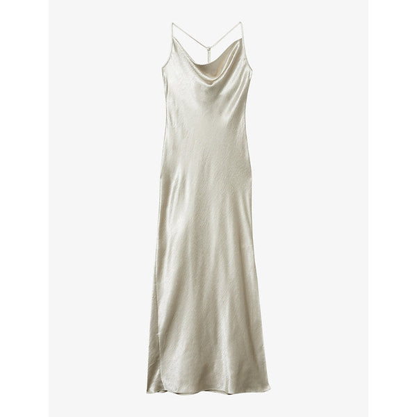 Womens Reiss Cowl-neck hammered satin slip dress