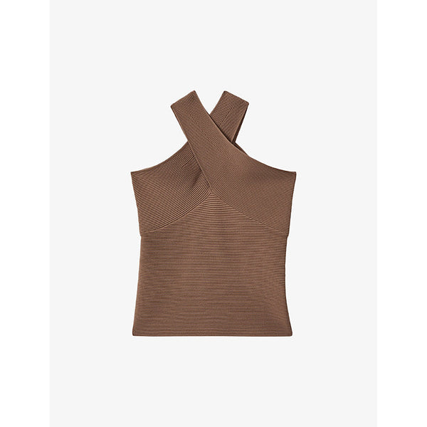 Reiss Darla cross-neck stretch-knit top | LYBSTORE