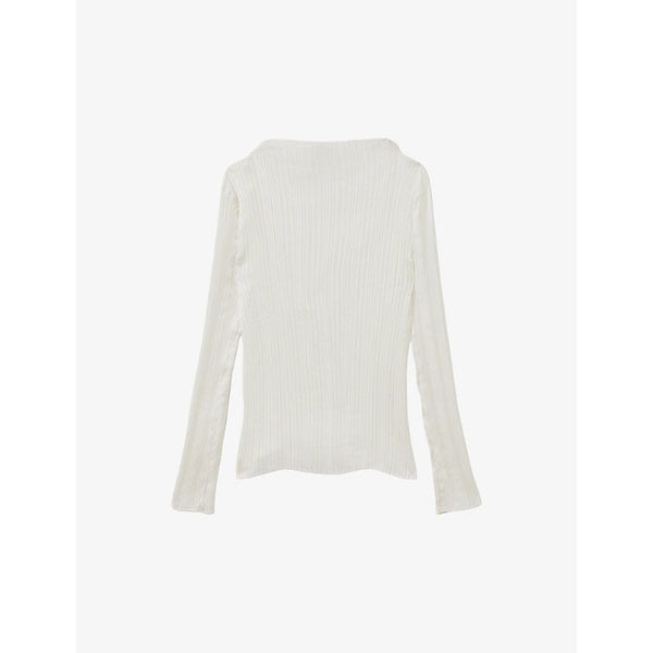 Womens Reiss Ember high-neck long-sleeve pleated woven top