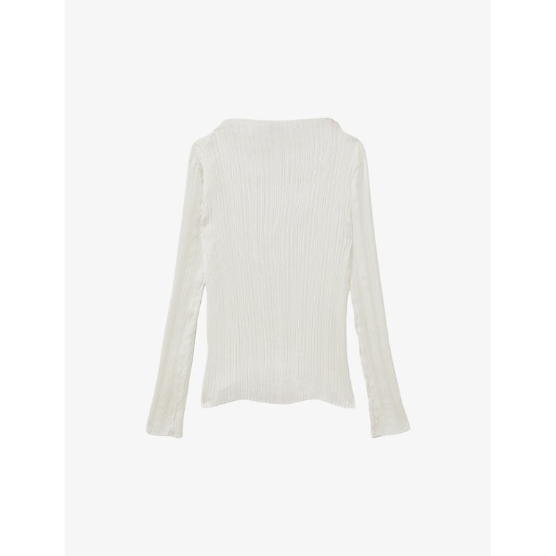 Womens Reiss Ember high-neck long-sleeve pleated woven top