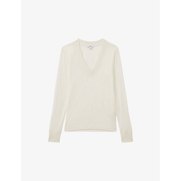 Womens Reiss Evelyn V-neck long-sleeve wool-blend top