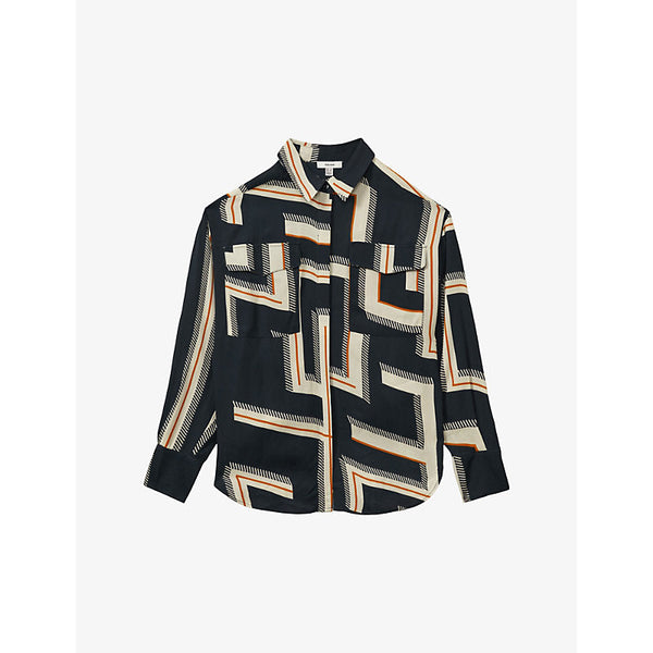 Reiss Isadora graphic-print long-sleeve woven shirt | LYBSTORE