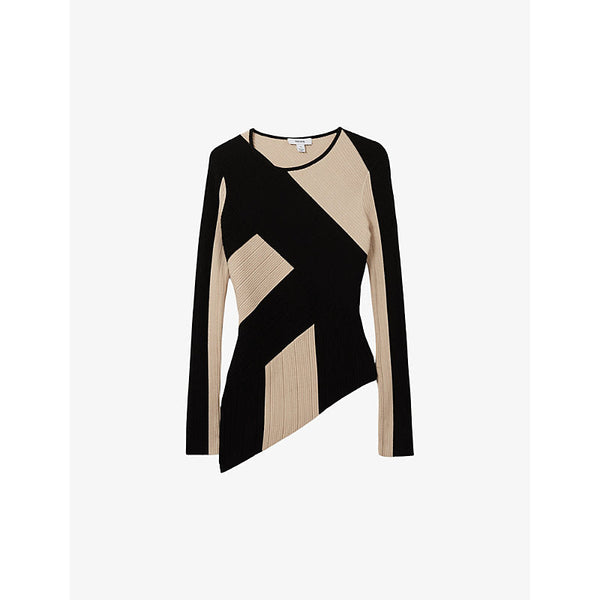 Reiss Judy colour-block asymmetric stretch-knit top | LYBSTORE