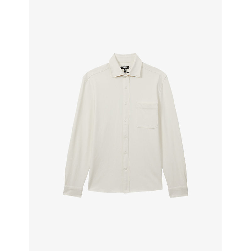 Mens Reiss Kappo long-sleeved cotton-twill overshirt