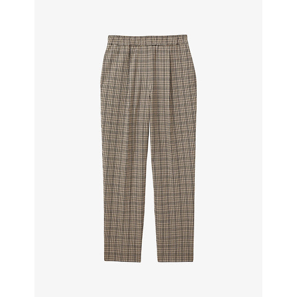 Womens Reiss Karina elasticated-waist tapered-leg checked stretch-woven trousers