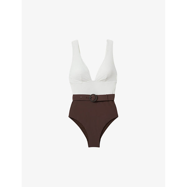 Womens Reiss Lola belted-waist colour-block stretch-woven swimsuit