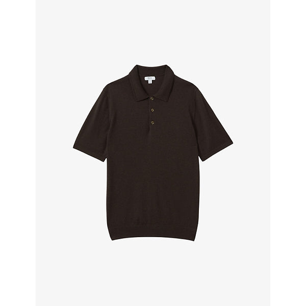 Mens Reiss Manor half-button slim-fit merino-wool polo shirt