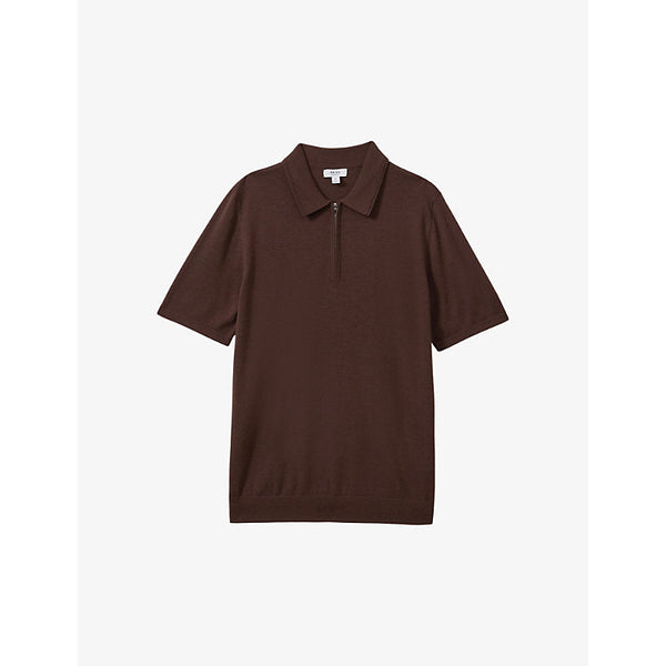 Reiss Maxwell zip-neck short-sleeve wool polo