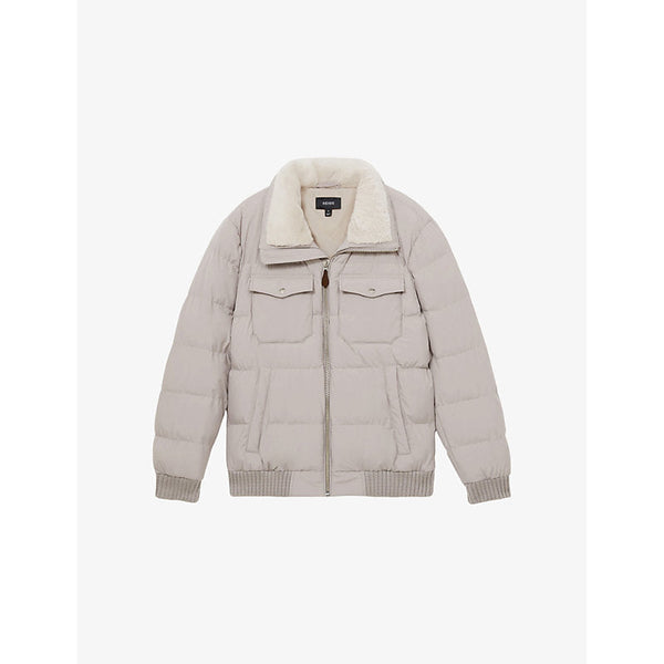 Reiss Misty faux-fur collar woven puffer jacket