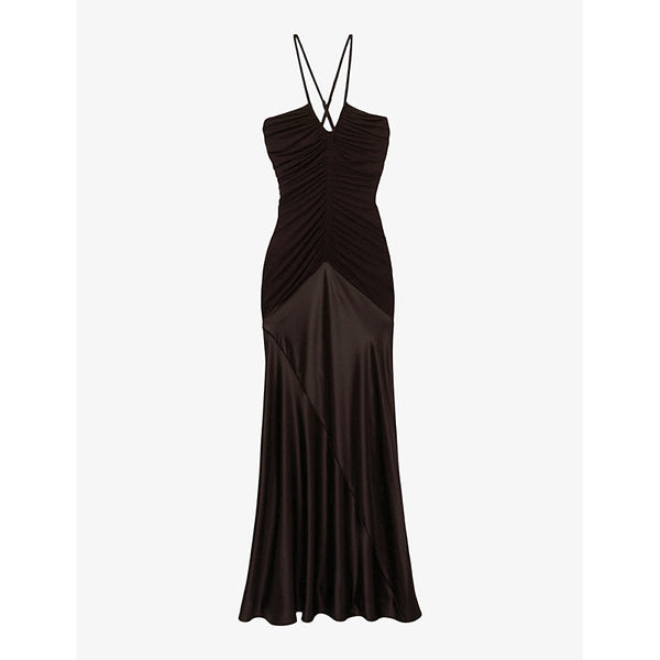 Womens Reiss Paula plunge-neck jersey and satin maxi dress