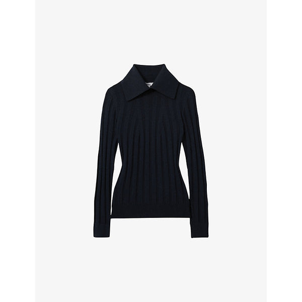 Womens Reiss Ribbed long-sleeve collared knitted jumper