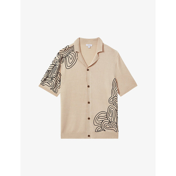 Reiss Romance abstract-embroidered stretch-jersey shirt