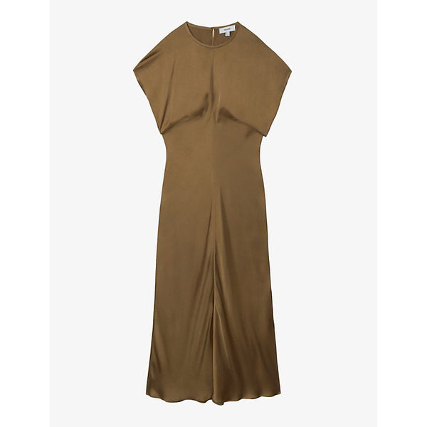 Womens Reiss Round-neck short-sleeve satin midi dress