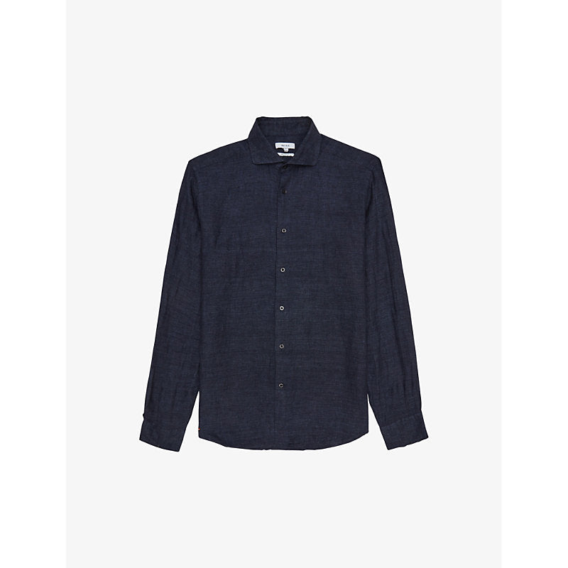 Mens Reiss Ruban regular-fit linen shirt