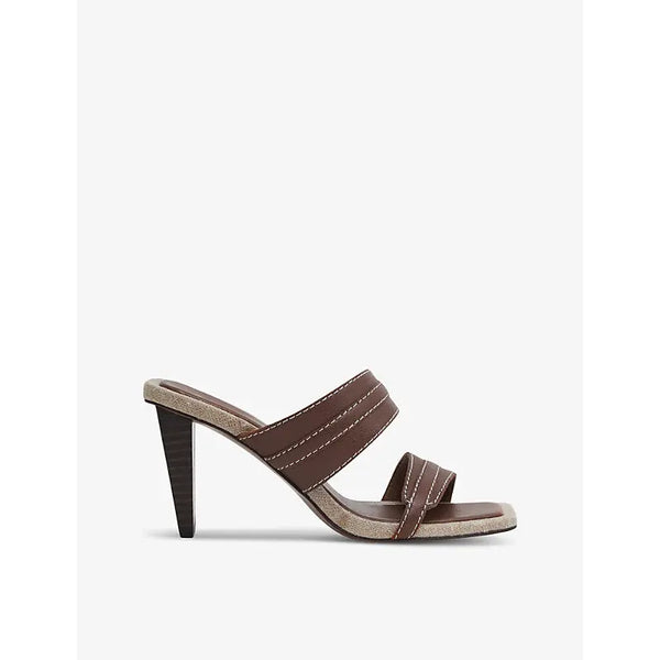 Reiss Ruby contrast-stitch leather heeled mules | Reiss