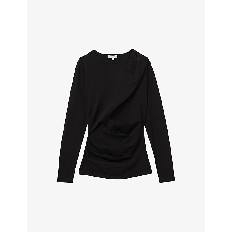 Womens Reiss Rue draped-front long-sleeve stretch-knit top