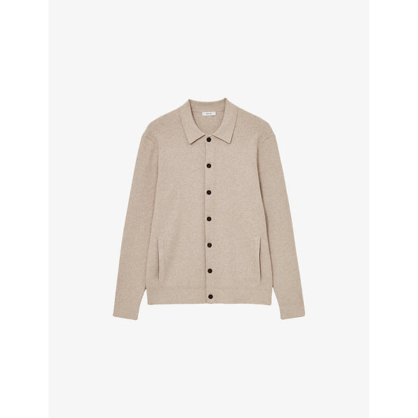 Reiss Saint polo-collar long-sleeve ribbed knitted cardigan