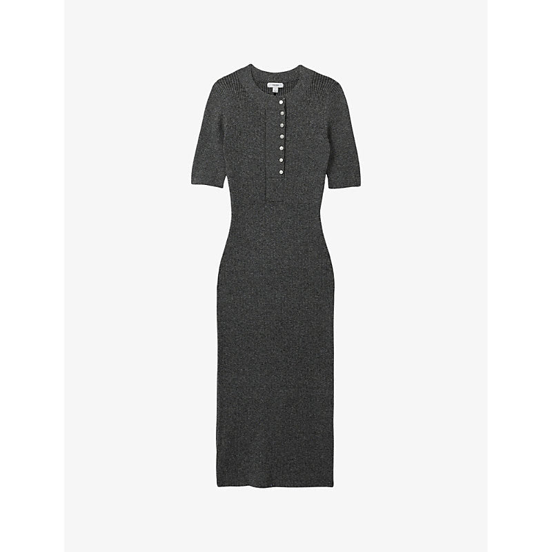 Womens Reiss Sandy button-down short-sleeve stretch wool-blend midi dress