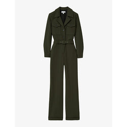 Womens Reiss Sara tux-collar pleated stretch-woven jumpsuit