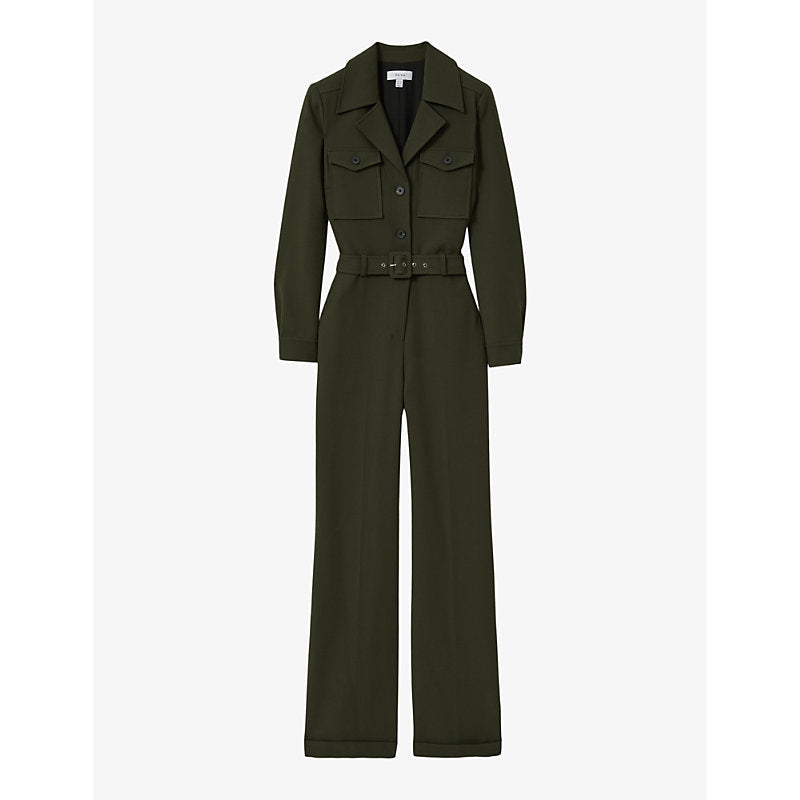 Womens Reiss Sara tux-collar pleated stretch-woven jumpsuit