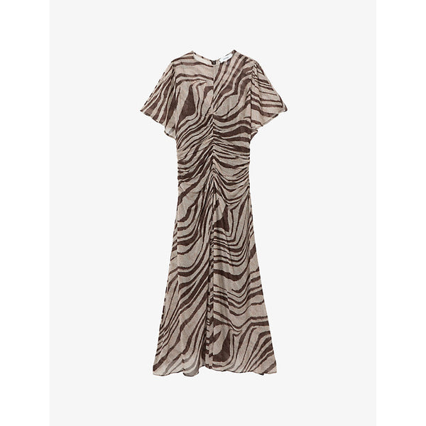 Womens Reiss Tabitha animal-print ruched woven midi dress