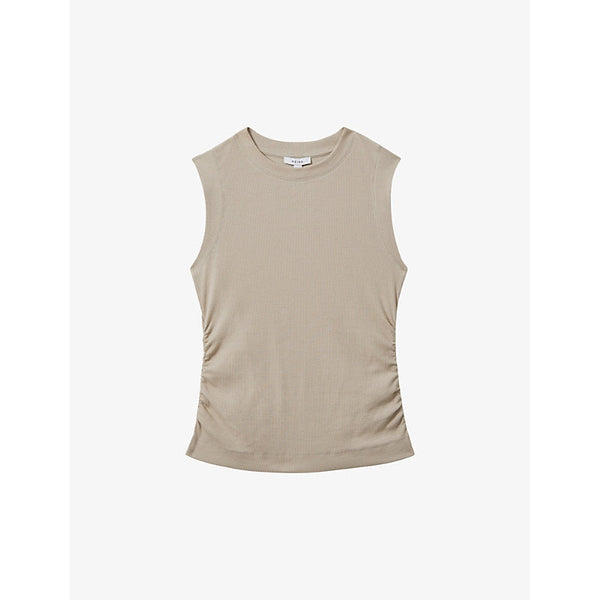 Reiss Trudy round-neck ruched-side ribbed stretch-cotton vest | LYBSTORE