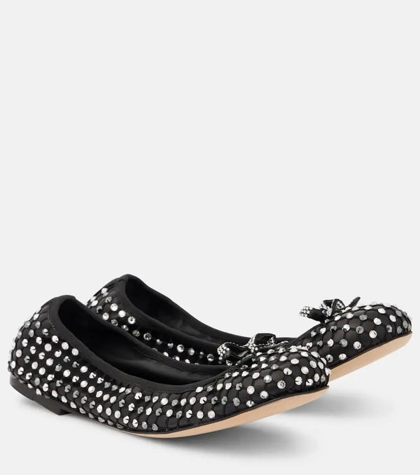 Rene Caovilla Crystal-embellished leather ballet flats | LYBSTORE