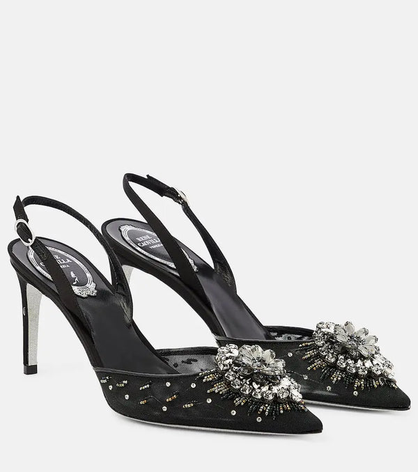 Rene Caovilla Crystal-embellished slingback pumps | LYBSTORE