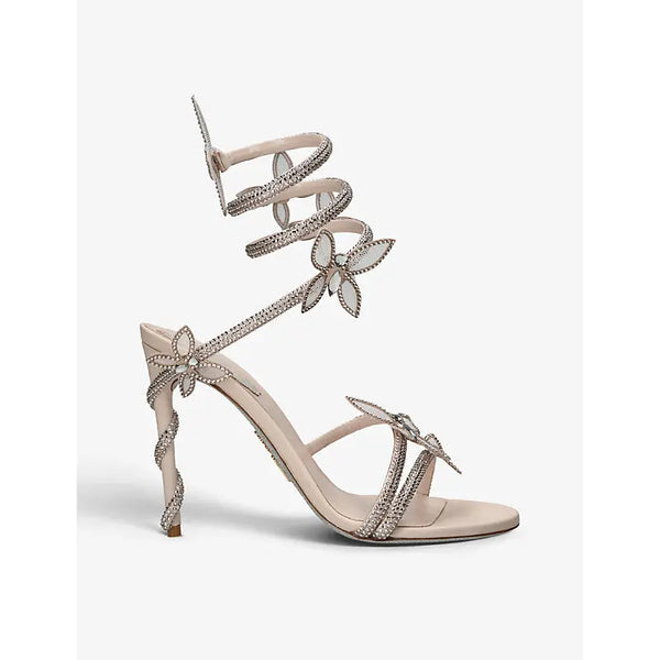 Rene Caovilla Margot floral-embellished satin heeled sandals