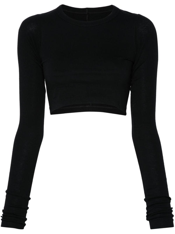 Rick Owens Cotton Long Sleeve Cropped T Shirt