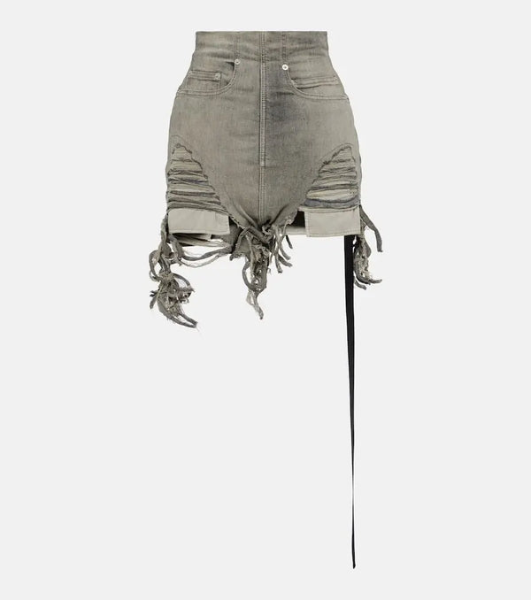 Rick Owens DRKSHDW distressed high-rise denim shorts | LYBSTORE