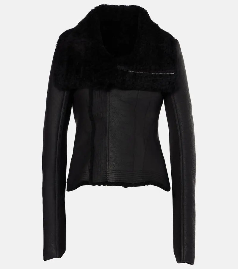 Rick Owens Naska wool-trimmed leather jacket | LYBSTORE