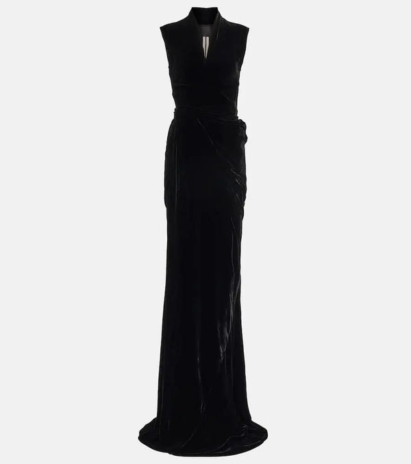 Rick Owens Wrap velvet maxi gown | LYBSTORE