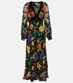 Rixo Floral silk midi dress