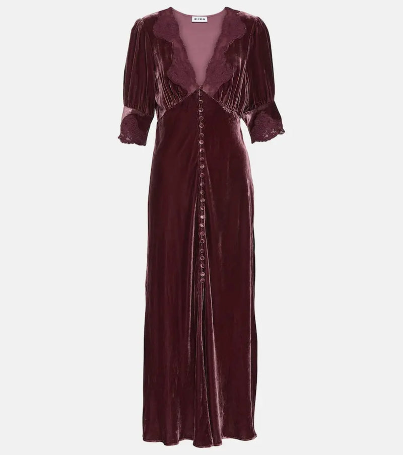 Rixo Lace-trimmed velvet midi dress