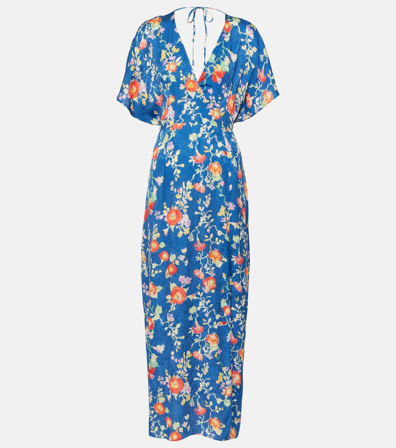 Rixo Sadie floral satin jacquard midi dress | LYBSTORE