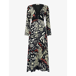 Womens Ro&Zo Butterfly-print V-neck satin maxi dress