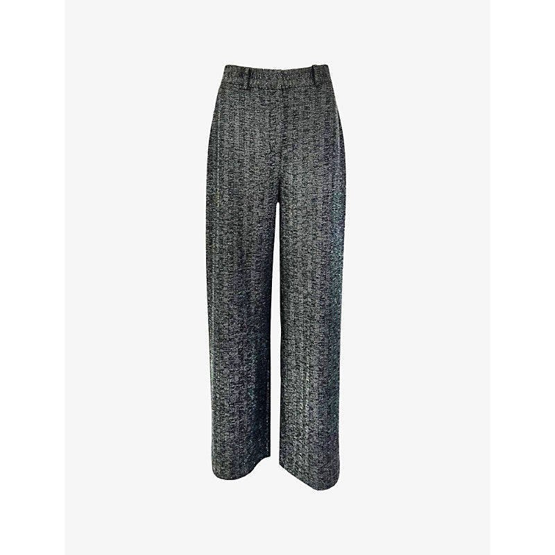 Womens Ro&Zo Herringbone wide-leg high-rise woven trousers