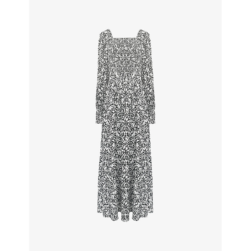 Ro&Zo Mono floral-print shirred-front woven midaxi dress