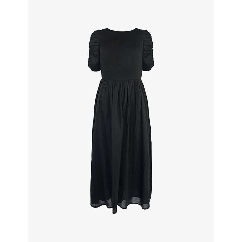 Womens Ro&Zo Round-neck puff-sleeve cotton midi dress