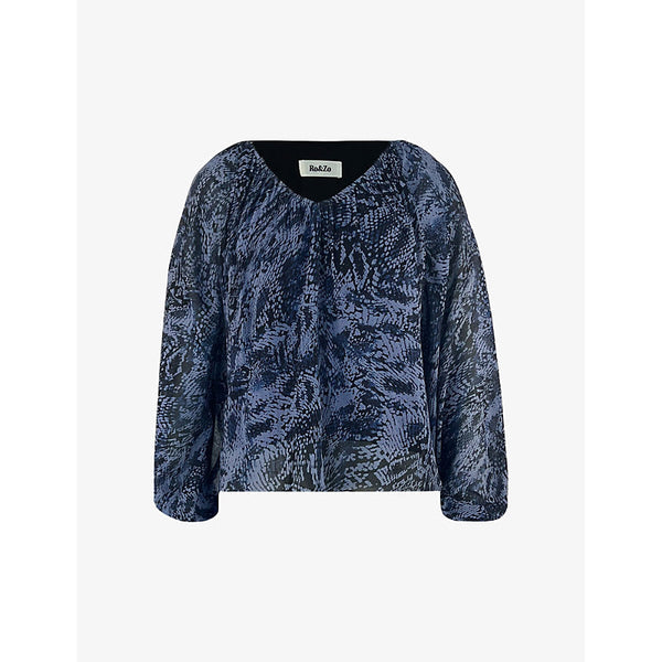 Ro&Zo Snakeskin-pattern blouson-sleeve woven blouse | LYBSTORE